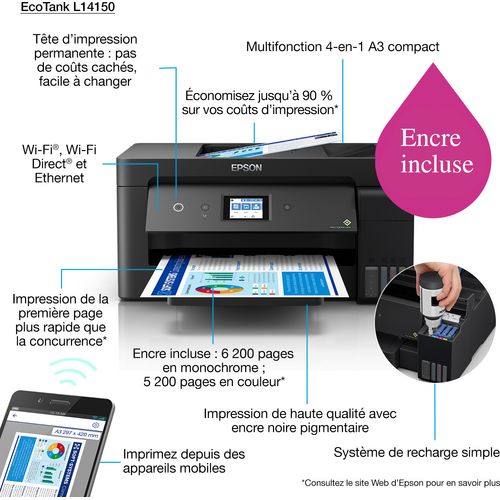 Epson EcoTank L14150 Imprimante A3+ multifonction à réservoirs rechargeables - 3
