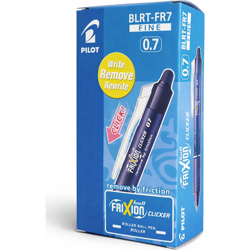 Stylos Effaçables Pilot FriXion Clicker 0.7 Bleu- Pack de 12 