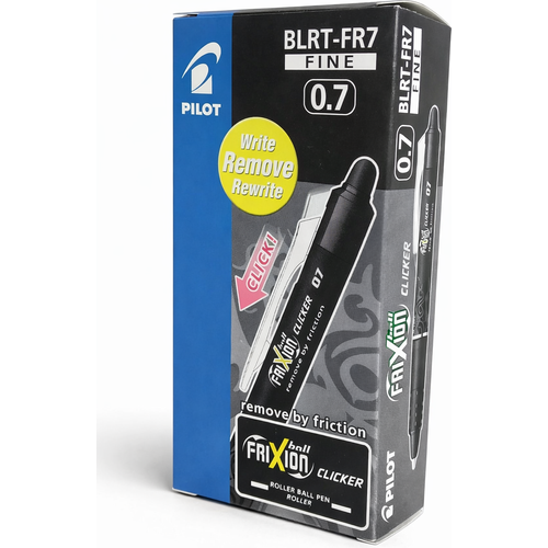 أقلام جل قابلة للمسح Pilot FriXion Clicker 0.7 أسود – علبة 12 قلم