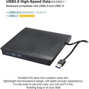 External DVD - CD Reader and Writer USB 3.0 Ultra Slim Portable *8 - Black