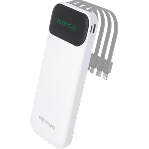 Powerbank Amaya 10000mAh charge rapide avec 4 fils pour iPhone, Type C, Micro et USB