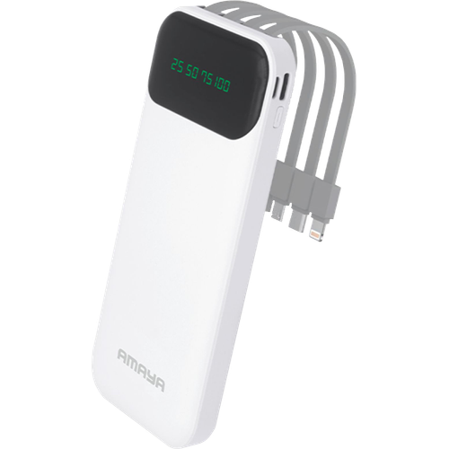 Powerbank Amaya 10000mAh charge rapide avec 4 fils pour iPhone, Type C, Micro et USB