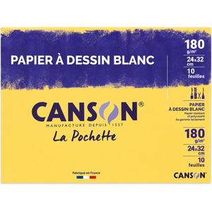 ورق رسم أبيض  180 غ/م² Canson مقاس 24×32 سم – حافظة 10 أوراق