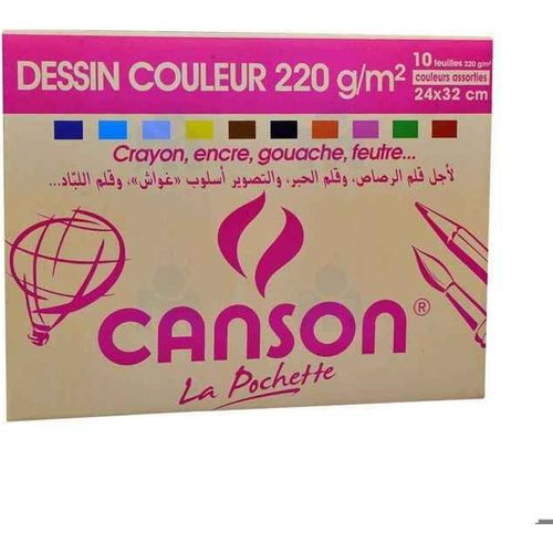 Papier a dessin Canson 10 feuilles couleurs 220g/m²