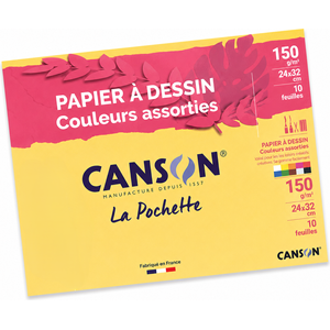 Papier à dessin couleurs assorties Canson 150g/m² 24x32 cm – Pochette 10 feuilles