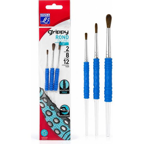 Set de 3 Pinceaux Ronds Lefranc Bourgeois Grippy – Tailles 2, 8 et 12