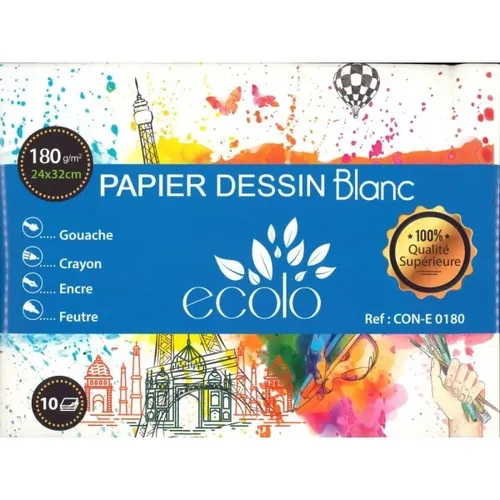 Papier dessin Ecolo 10 feuilles blanches