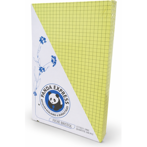 Fiches Bristol Quadrillées Panda Express 13,5x21 cm 180g – Jaune – Bloc 100 Feuilles