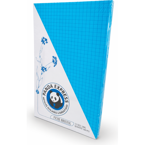 Fiches Bristol Quadrillées Panda Express 13,5x21 cm 180g – Bleu– Bloc 100 Feuilles