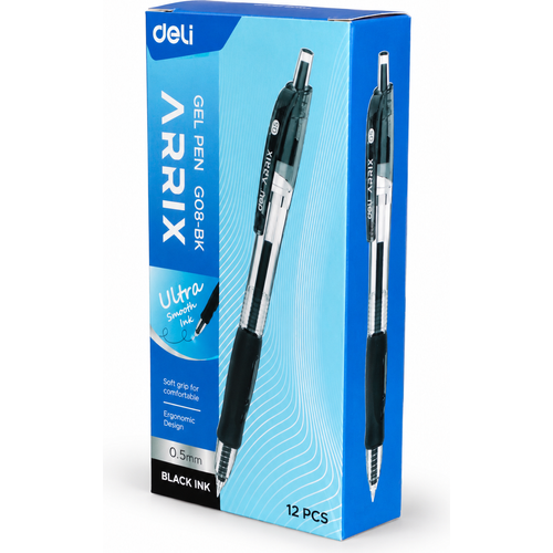 Stylo Gel Deli Arrix G08-BK Noir 0.5 mm Pack de 12pcs