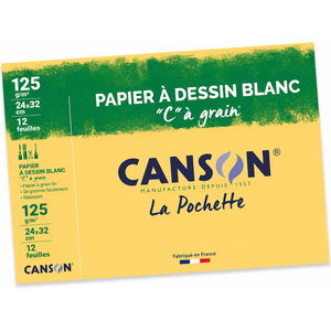 Papier à dessin Blanc « C » à grain Canson 125g/m² – Pochette 12 feuilles