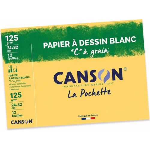 ورق رسم أبيض «C» محبب من Canson 125غ/م² – ظرف 12 ورقة للرسم الفني
