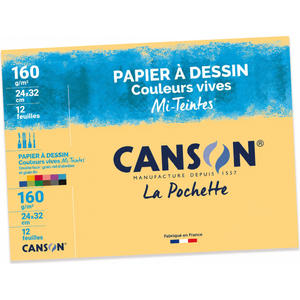 ورق رسم ملون Canson Mi-Teintes 160غ/م² مقاس 24×32 سم – ظرف 12 ورقة