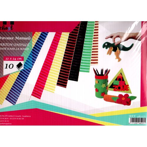 Papier carton ondulé M SCHOOL 32x24 10 feuilles colorées