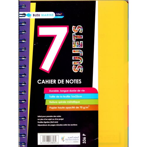 Cahier de Notes 7 Sujets A5 BLEU MARINE 336p 5x5