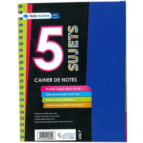 Cahier de Notes 5 Sujets A4 BLEU MARINE 240p 5x5 - 2