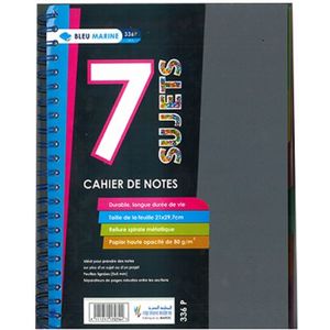 Cahier de Notes 7 Sujets A4 BLEU MARINE 240p 5x5