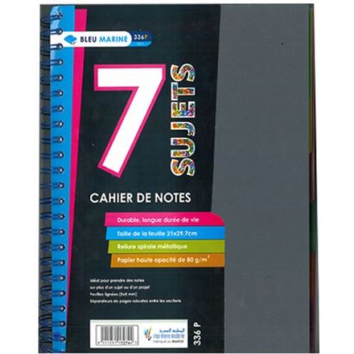 Cahier de Notes 7 Sujets A4 BLEU MARINE 240p 5x5