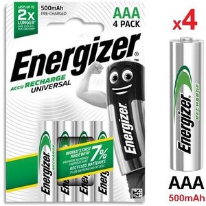 Energizer Universal 4 Batteries AAA 500 mAh PréChargées // 4 Piles HR3 Rechargeable