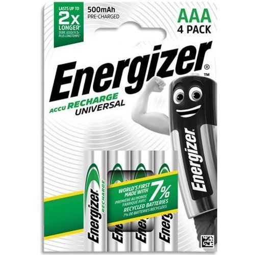 بطاريات إنرجايزر العالمية 4 قطع AAA 500 مللي أمبير مشحونة مسبقاً // 4 بطاريات قابلة للشحن HR3 - 3