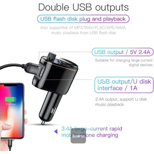Baseus Chargeur de voiture + émetteur FM Bluetooth MP3 Noir - 3