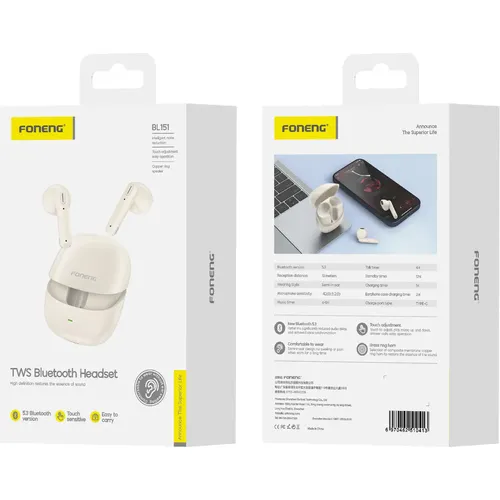 سماعات أذن لاسلكية حقيقية من فونينج BL151 باللون البيج - 3