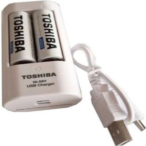 شاحن بطاريات توشيبا + 2 بطاريات AA قابلة لإعادة الشحن بسعة 2600 مللي أمبير في الساعة - 2