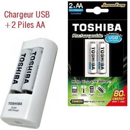 شاحن بطاريات توشيبا + 2 بطاريات AA قابلة لإعادة الشحن بسعة 2600 مللي أمبير في الساعة - 3