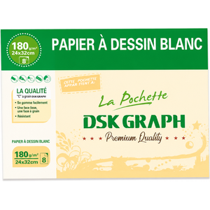 DSK GRAPH White Drawing Paper Pad 180gsm 24x32cm – 8 Sheets Premium Quality