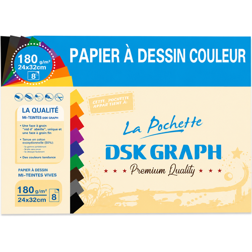 ورق رسم DSK GRAPH 8 أوراق بألوان مختلفة 180 غرام/متر مربع 24x32 سم