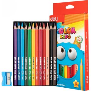 Crayons de couleurs DELI COLOR KIDS 12 couleurs  + taille crayons -Jumbo  Forme Triangulaire 