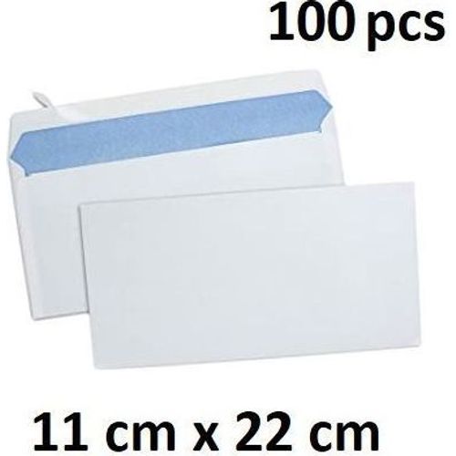 Lot de 100 Enveloppes américaines 110 x 220 blanches autocollantes 100g