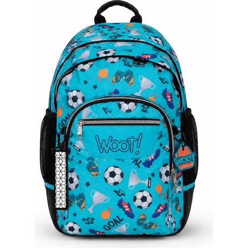 WOOT Blue Turquoise Football Pattern School Backpack