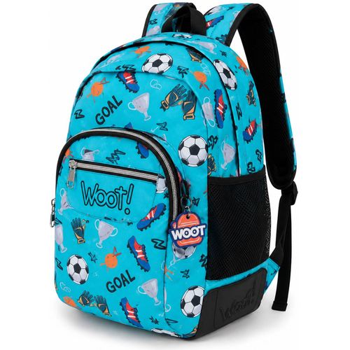 WOOT Blue Turquoise Football Pattern School Backpack - 2