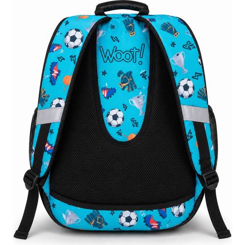 WOOT Blue Turquoise Football Pattern School Backpack - 3