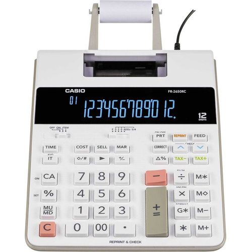 آلة حاسبة طابعة Casio FR-2650RC ‏12 رقمًا بطباعة ثنائية اللون مع خاصية إعادة الطباعة
