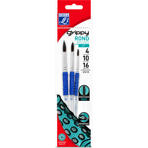 Set de 3 Pinceaux Ronds Lefranc Bourgeois Grippy – Tailles 4, 10 et 16