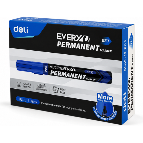 Marqueur Permanent Deli U217 Bleu – Boîte de 12 Marqueurs