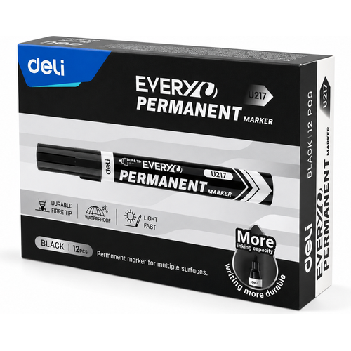 Marqueur Permanent Deli U217 Noir – Boîte de 12 Marqueurs