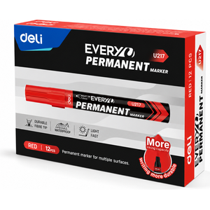 Marqueur Permanent Deli U217 Rouge – Boîte de 12