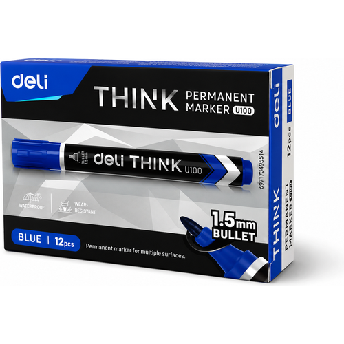 ماركر دائم ديلي THINK U100 أزرق 1.5 مم – علبة 12 قطعة