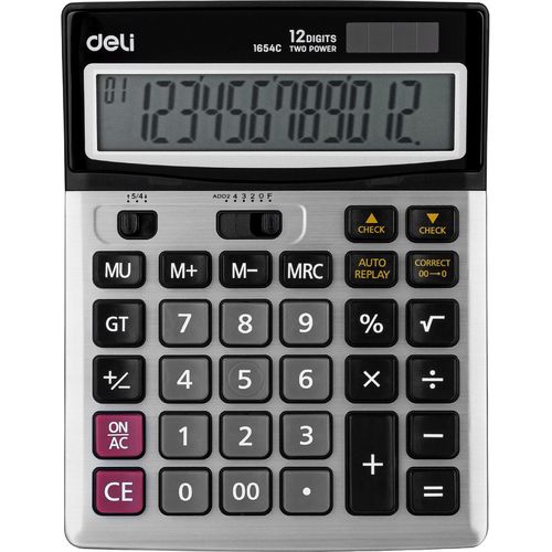 آلة حاسبة Deli 1654C المكتبية – شاشة LCD كبيرة بـ 12 رقم