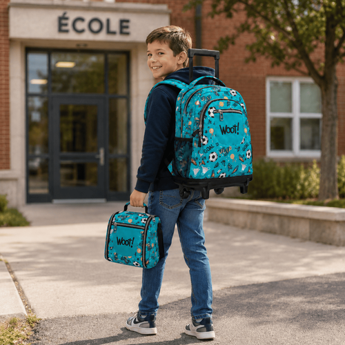 Cartable scolaire à roulette WOOT! 3 Pièces - Football Bleu Turquoise - 2