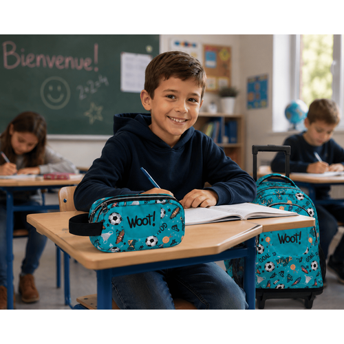 Cartable scolaire à roulette WOOT! 3 Pièces - Football Bleu Turquoise - 3