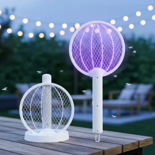 Raquette Électrique Anti-Moustiques Rechargeable avec LED
