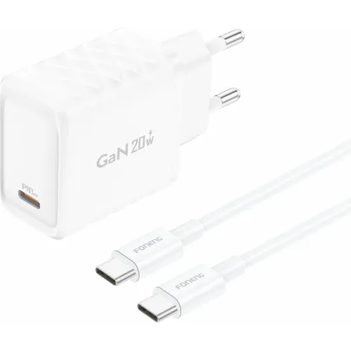 Foneng EU39 – Chargeur PD 20 W avec câble USB-C vers Lightning (1 m), Blanc