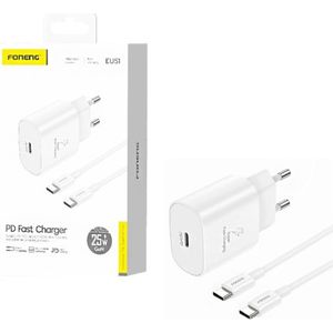 Foneng EU51 – Chargeur GaN PD 25 W avec câble USB-C vers USB-C, Blanc