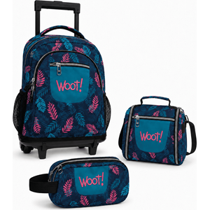 cartable scolaire à roulette WOOT! 3 Pièces - Feuillage Tropical
