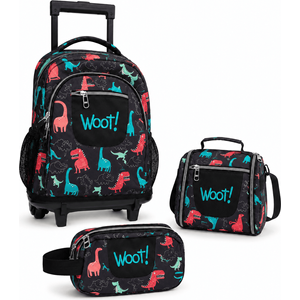 Cartable scolaire à roulette WOOT! 3 Pièces - Motif Dinosaur