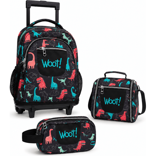 Cartable scolaire à roulette WOOT! 3 Pièces - Motif Dinosaur